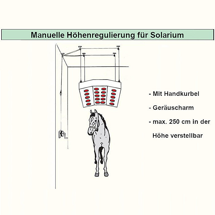 Hofmeister Höhenregulierung manuell für Pferdesolarium – Seilzug mit Handkurbel, Wandmontage
